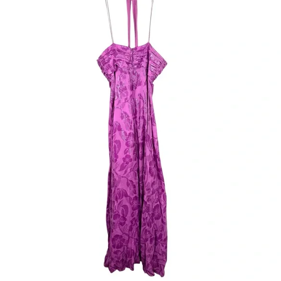 Nicole Miller Purple Metallic Floral Silk Blend Gown - Picture 3 of 10